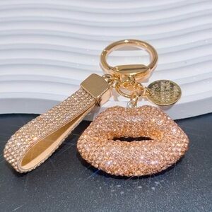 Purse Charm - Gold Rhinestones Lips